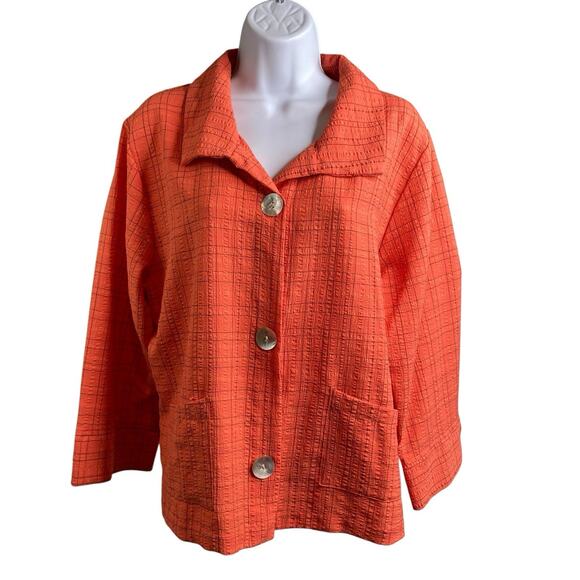 Habitat Women's Orange Textured Chore Jacket Size L Lagenlook Coastal Artsy Boho - Picture 1 of 13